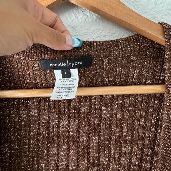 Women's nanette lepore Brown V Neck Sweater Merino Wool Dress Small - Picture 2 of 7